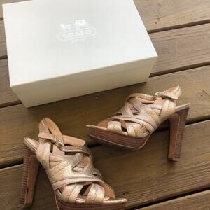 Coach Brynne Bronze Brushed Metal Multi-Strap Heel